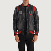 Lekas USA Black Leather Varsity Jacket